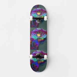 Midnight poppy purple watercolor painting skateboard
