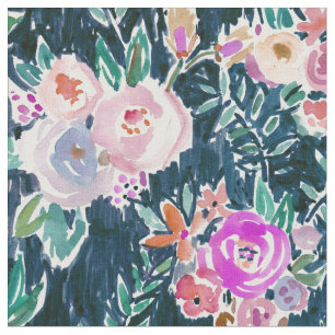 MIDNIGHT PROFUSION Dark Rose Floral Fabric