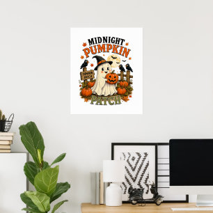 Midnight Pumpkin Patch Ghost Halloween Poster