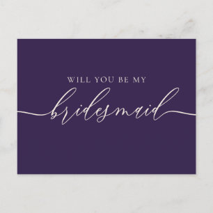 Midnight Purple Bridesmaid Flowing Script Elegant Invitation Postcard