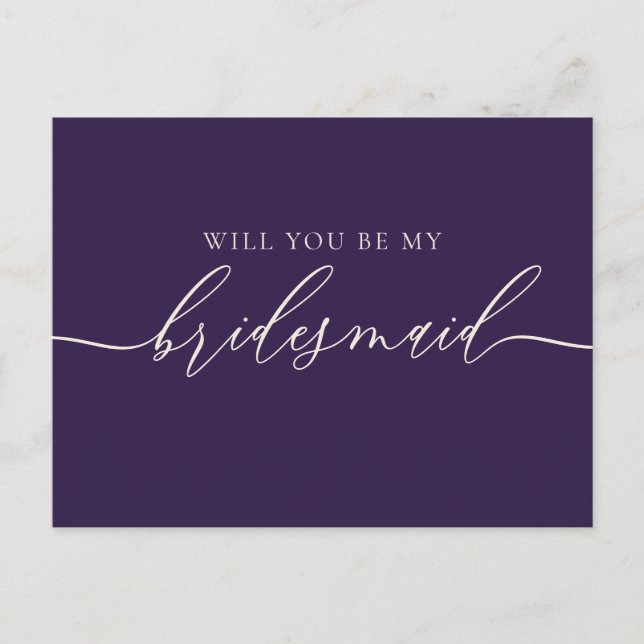 Midnight Purple Bridesmaid Flowing Script Elegant Invitation Postcard (Front)