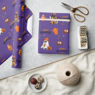 midnight purple Happy Halloween Ghost Pumpkin Wrapping Paper