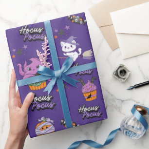 midnight purple Hocus Pocus Witch Cat Halloween Wrapping Paper
