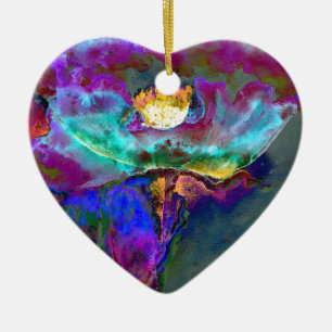 Midnight Purple Poppy watercolor painting Ceramic Tree Decoration