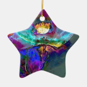 Midnight Purple Poppy watercolor painting Ceramic Tree Decoration