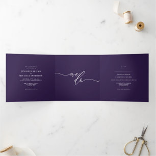 Midnight Purple Rsvp Minimalist Calligraphy Tri-Fold Card