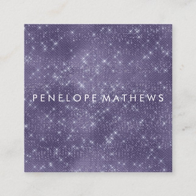 Midnight Purple Sparkle Beauty Stylist Square Business Card (Front)