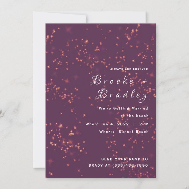 Midnight Purple Sparkle Wedding Invitation (Front)