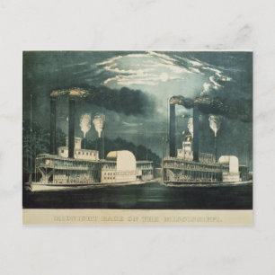 Midnight Race on the Mississippi, 1875 Postcard