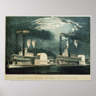 Midnight Race on the Mississippi, 1875 Poster