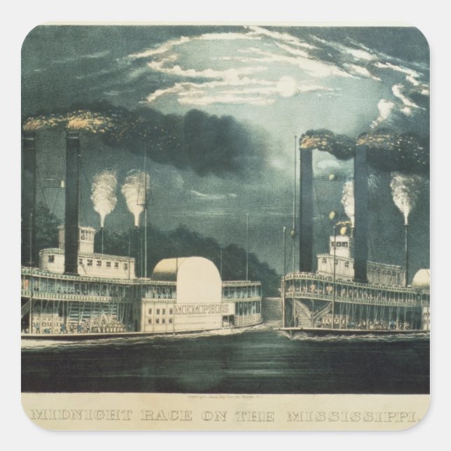 Midnight Race on the Mississippi, 1875 Square Sticker (Front)