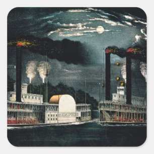 Midnight Race on the Mississippi Square Sticker