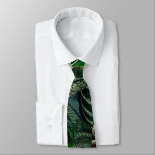Midnight Rainforest Tropical Leaves Tie