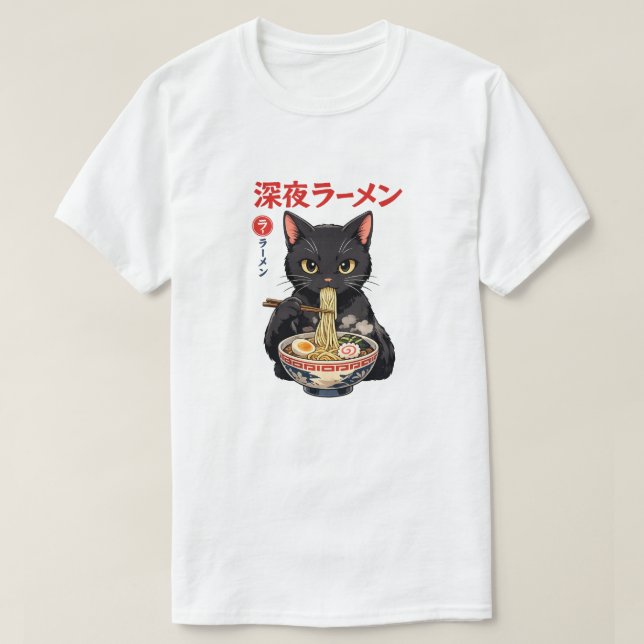Midnight Ramen Cat T-Shirt (Design Front)
