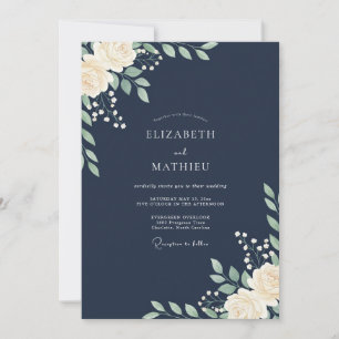 Midnight Ranunculus Leaf Wedding Invitation