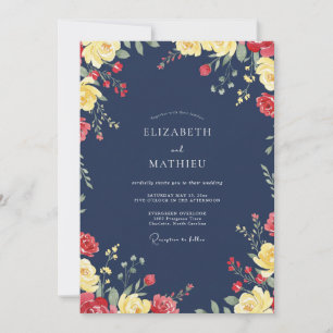 Midnight Red Wildflower Wedding Invitation