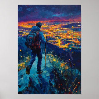 Midnight Ridge Above the City Lights Poster