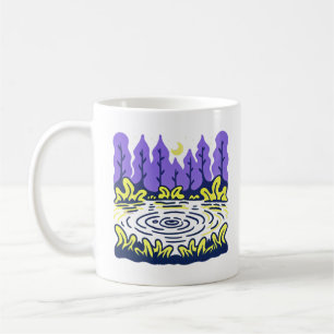 Midnight Ripple: Stylized Enchanted Forest Pond Il Coffee Mug