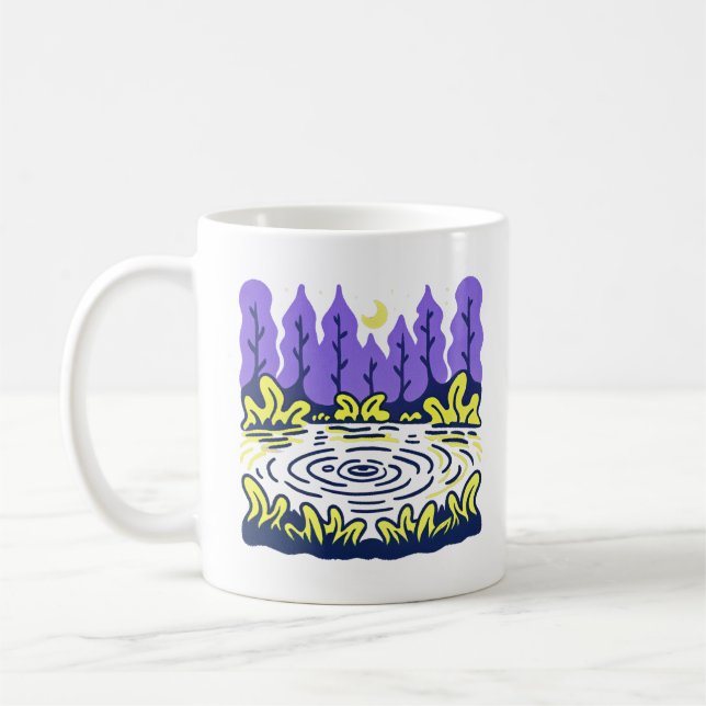 Midnight Ripple: Stylized Enchanted Forest Pond Il Coffee Mug (Left)