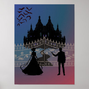 Midnight Romantic Fantasy Castle and Ball Gown Poster