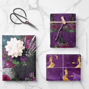 Midnight Romantic Gothic Witch and Roses Wrapping Paper Sheet