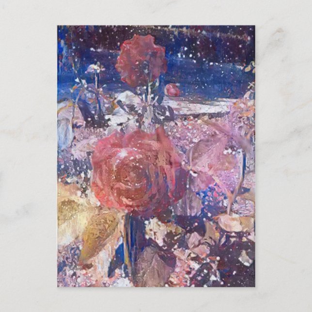 midnight rose garden A.I. enhanced photo Poster Postcard (Front)