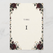 Midnight Rose Gothic Floral Wedding Table Number