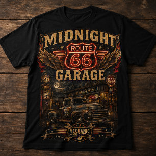 MIDNIGHT ROUTE 66 GARAGE – Vintage Americana Mecha T-Shirt