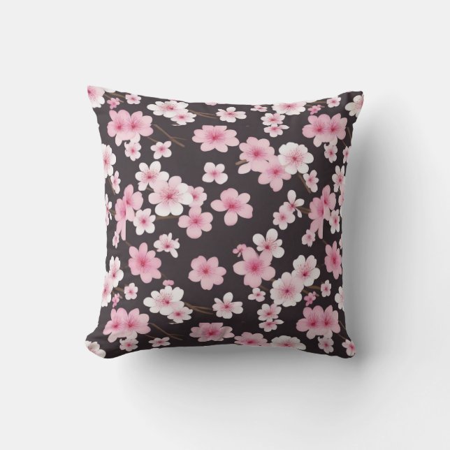 Midnight Sakura: A Cherry Blossom Symphony Cushion (Front)