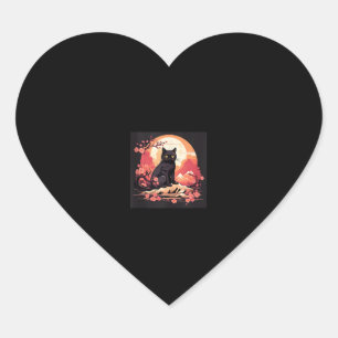 Midnight Sakura Black Cat Moon and Cherry Blossoms Heart Sticker