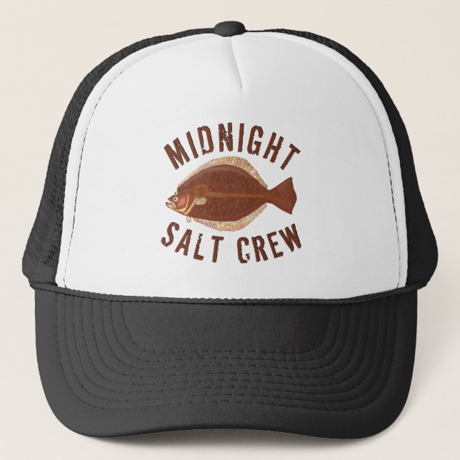 Midnight Salt Crew Flounder Gigging Fishing Trucker Hat (Front)