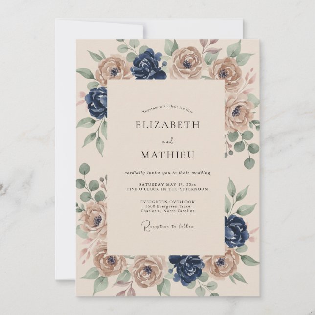 Midnight Sand Peony Wedding Invitation (Front)