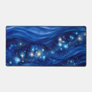 Midnight Sapphire Galaxy Watercolor Desk Mat