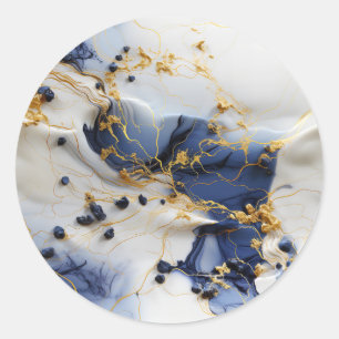 Midnight Sapphire Marble with Gold Threads Classic Round Sticker