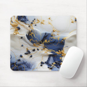 Midnight Sapphire Marble with Gold Threads Mouse Mat