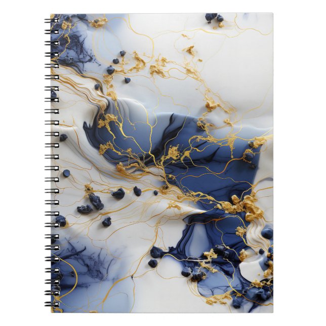 Midnight Sapphire Marble with Gold Threads Notebook (Front)