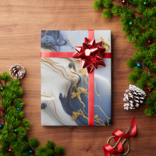 Midnight Sapphire Marble with Gold Threads Wrapping Paper