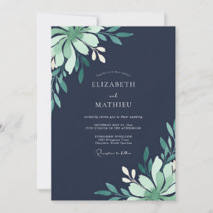 Midnight Seafoam Sprig Eucalyptus Wedding Invitation