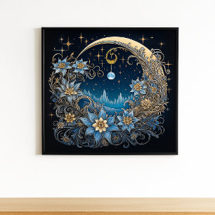 Midnight Serenity: A Celestial Bloom Poster