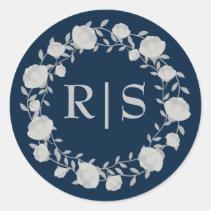 Midnight Serenity Navy and Silver Wedding Classic Round Sticker