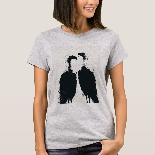Midnight Shadows: Black Iconic Vultures Haunting T-Shirt (Front)