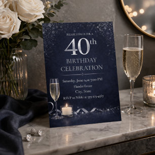 Midnight Silver 40th Glow Invitation