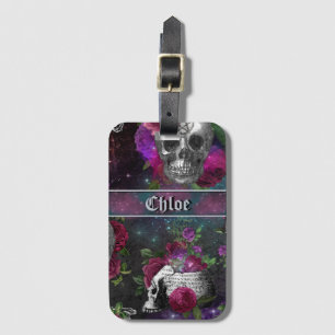 Midnight Silver Gothic Witch Skull and Roses Lugga Luggage Tag