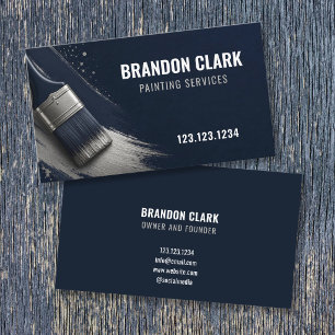 Midnight Silver Splatter Brush Design Painting Business Card