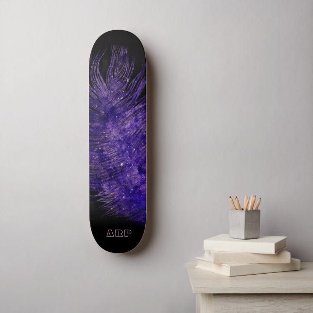 *~* Midnight Sky Boho Cosmic Feather Purple Skateboard (Wall Art)