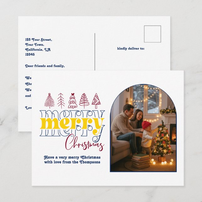 Midnight Sky Cosy Arch Photo Merry Christmas Holiday Postcard (Front/Back)