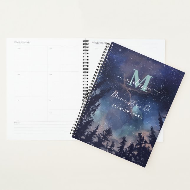 MIdnight Sky Forest Custom Name Monogram Planner (Display)