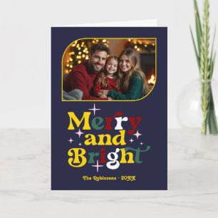 Midnight Sky Merry & Bright Retro Christmas Photo Holiday Card