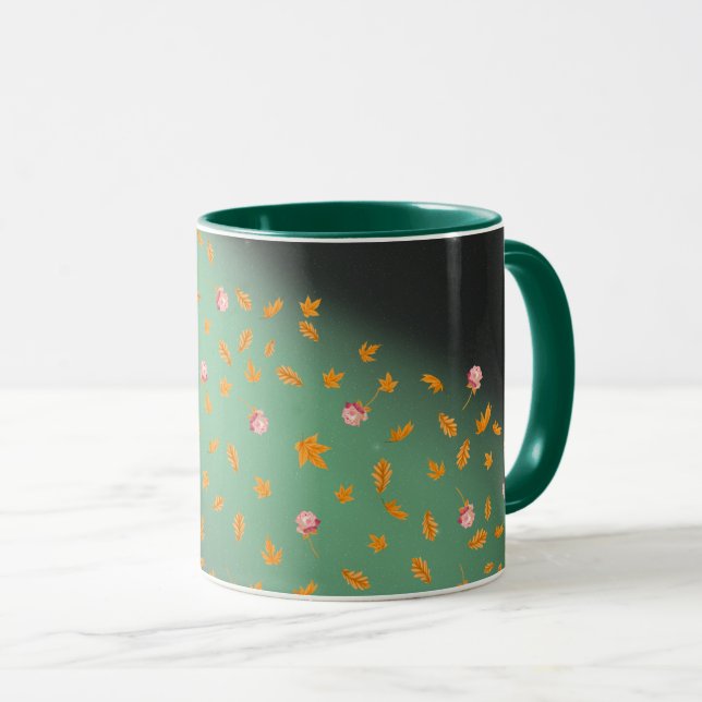Midnight sky roses & autumn leaves mug (Front Right)