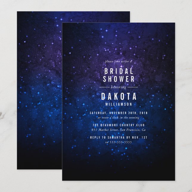 Midnight Sky & Shining Stars Galaxy Bridal Shower Invitation (Front/Back)